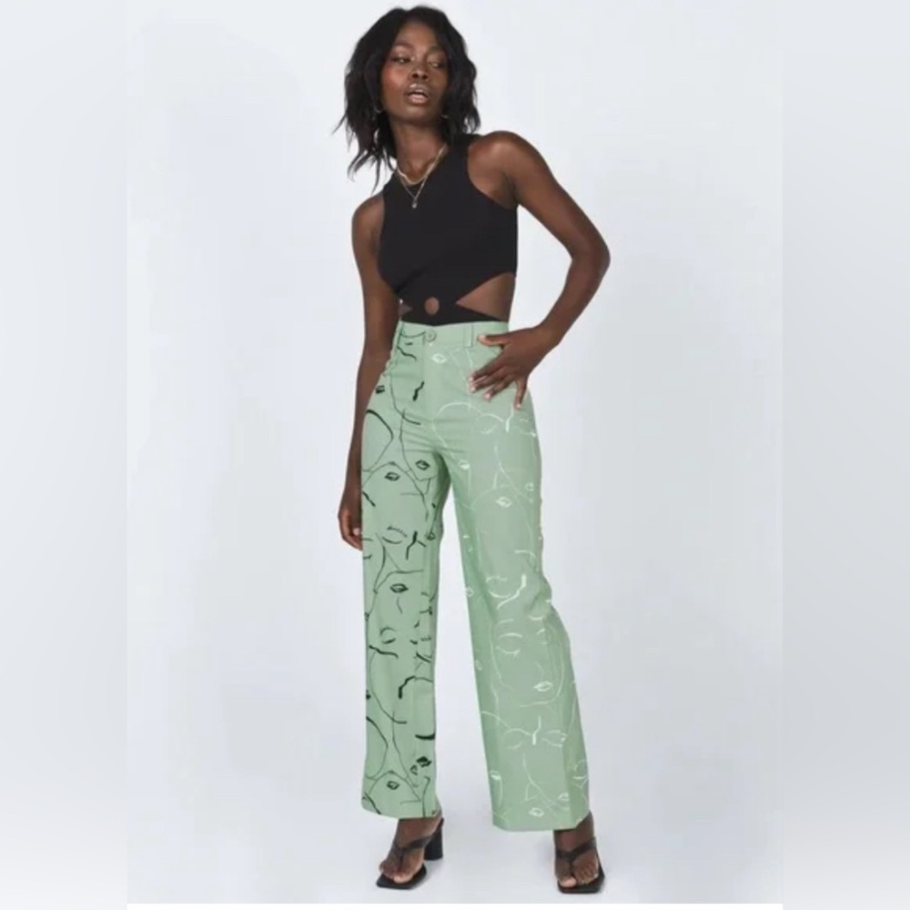 Princess Polly Face It Pants Green - Size 6